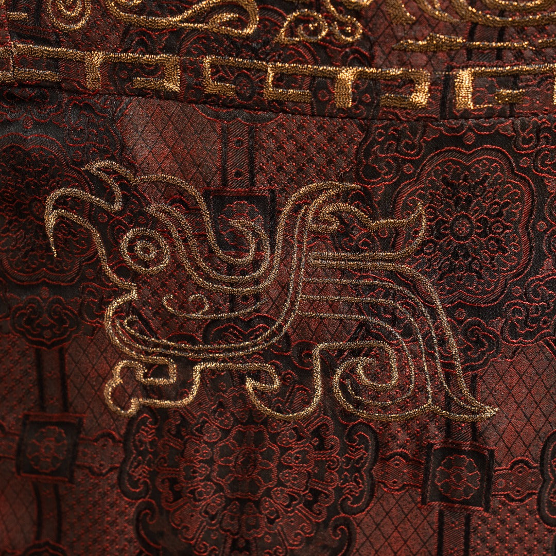 Bronze Brocade Goldwork Midi Skirt—25ZW36F