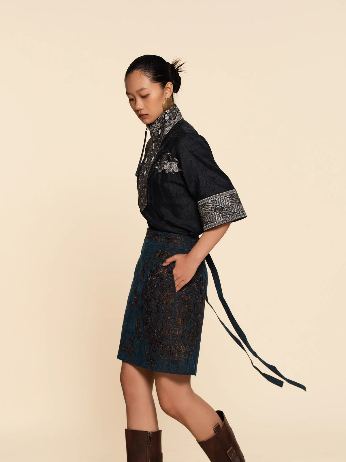 Goldwork Embroidered Short Sleeve Shirt--25ZW62F