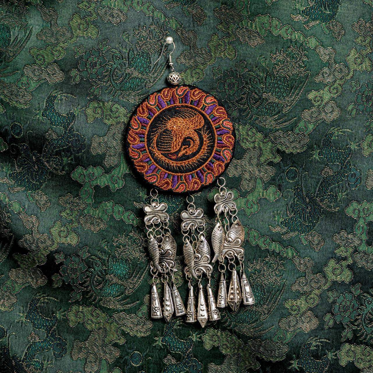 Forbidden City Phoenix Embroidered Earrings
