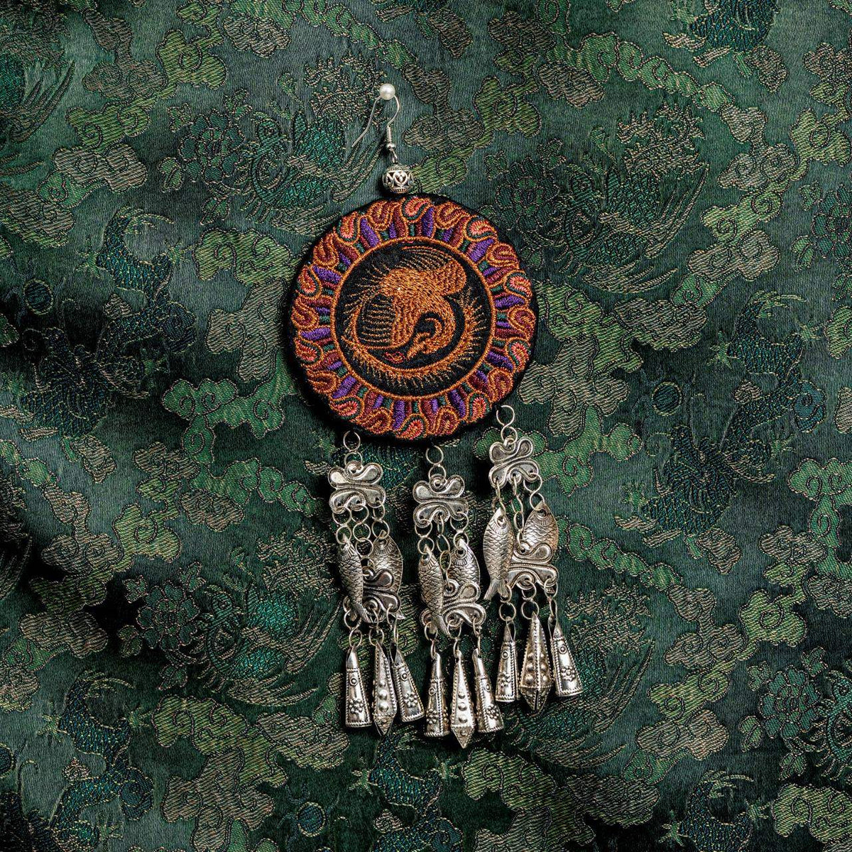 Forbidden City Phoenix Embroidered Earrings
