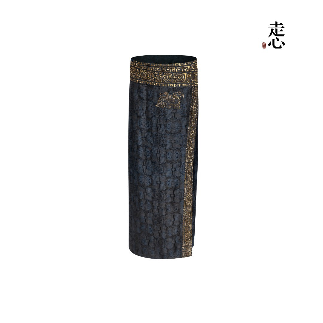 Bronze Brocade Goldwork Midi Skirt—25ZW36F
