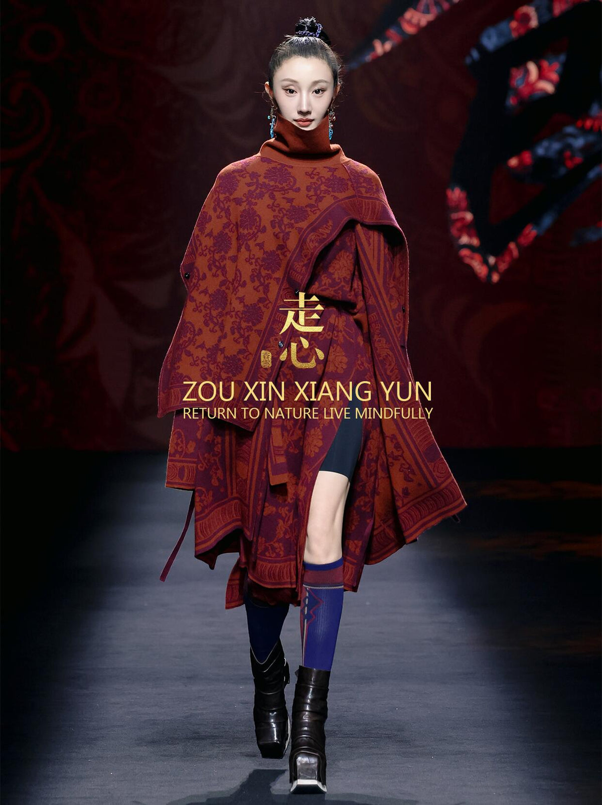 Luxury 1030g Red Lotus Cashmere Wrap Coat-25ZX2528