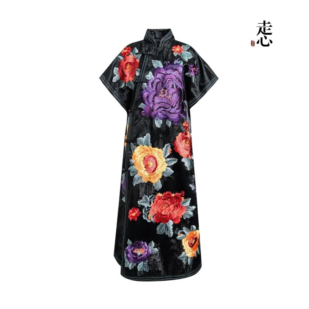 Luxury Peony Silk Cheongsam Vest Robe- 26ZLY6218