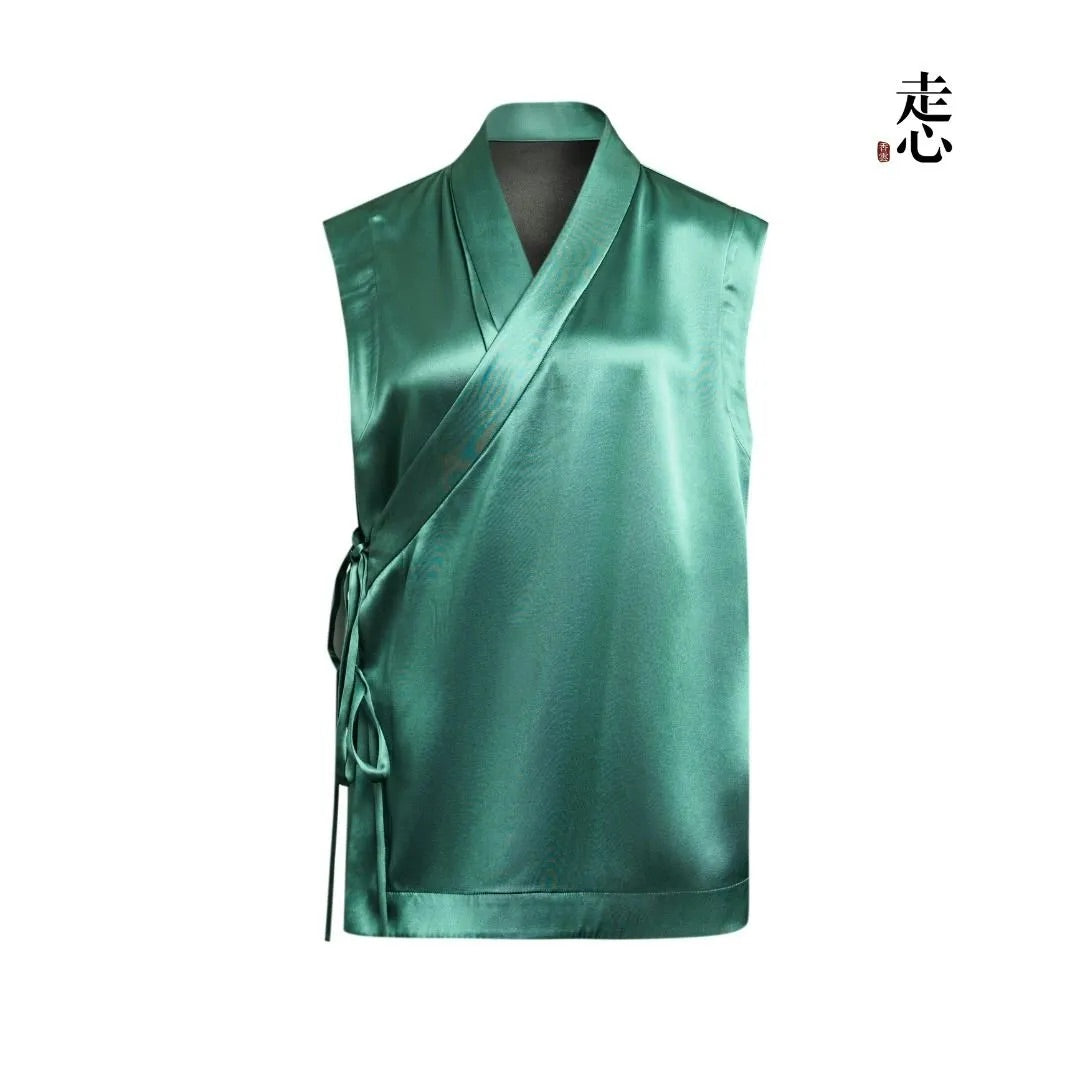 Luxury Heavy Silk Crossover Wrap Vest- 26Z76116689
