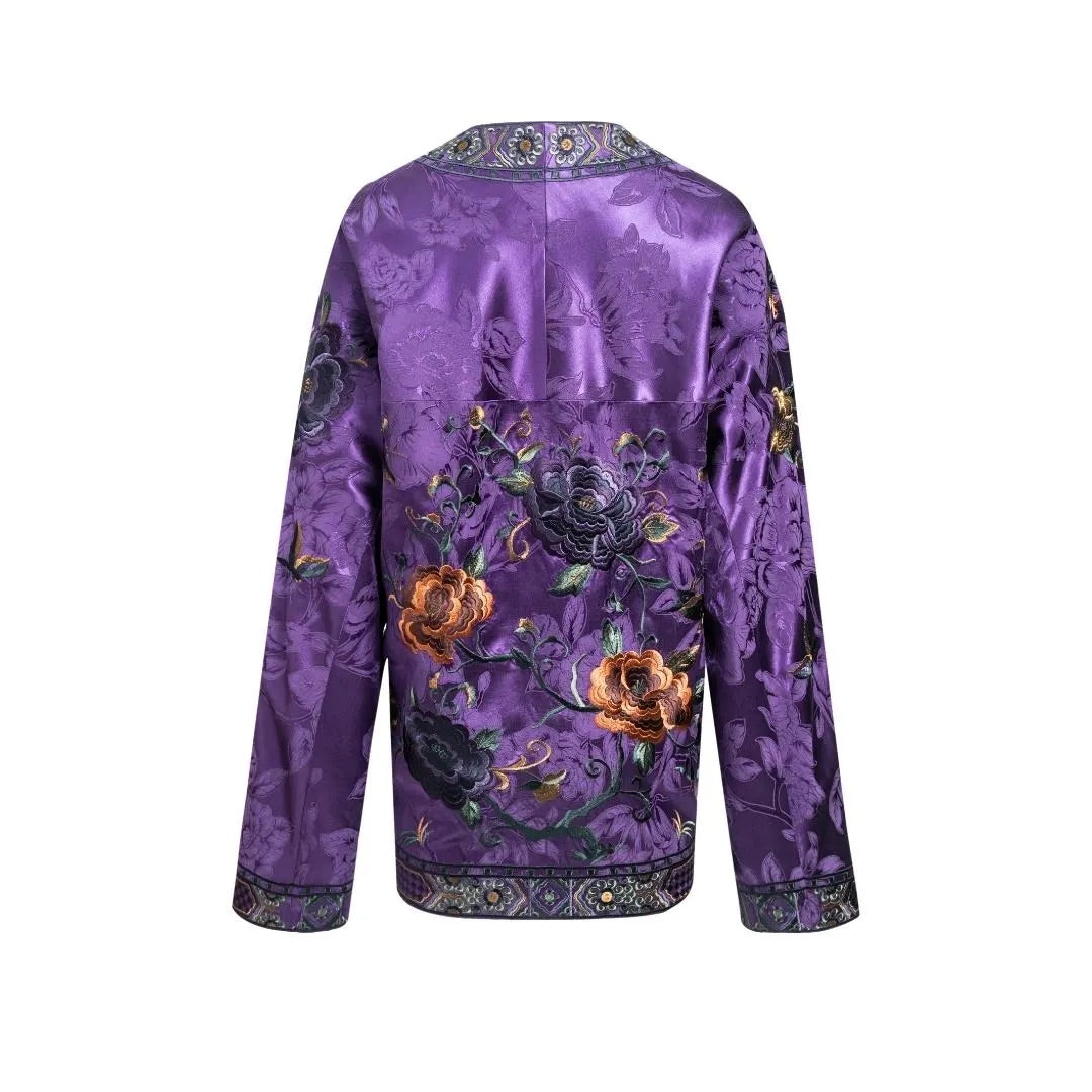 Luxury Imperial Violet Silk Cardigan Jacket-25ZWT5965