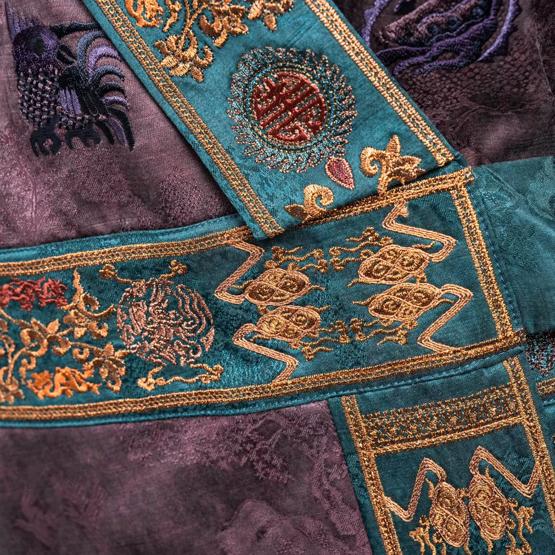 Luxury Peacock Silk Zodiac Robe Gown-26ZLY6097