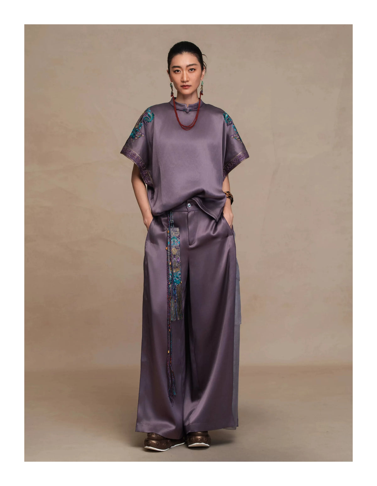 Luxury Imperial Porcelain Silk Batwing Top- 26Y12401