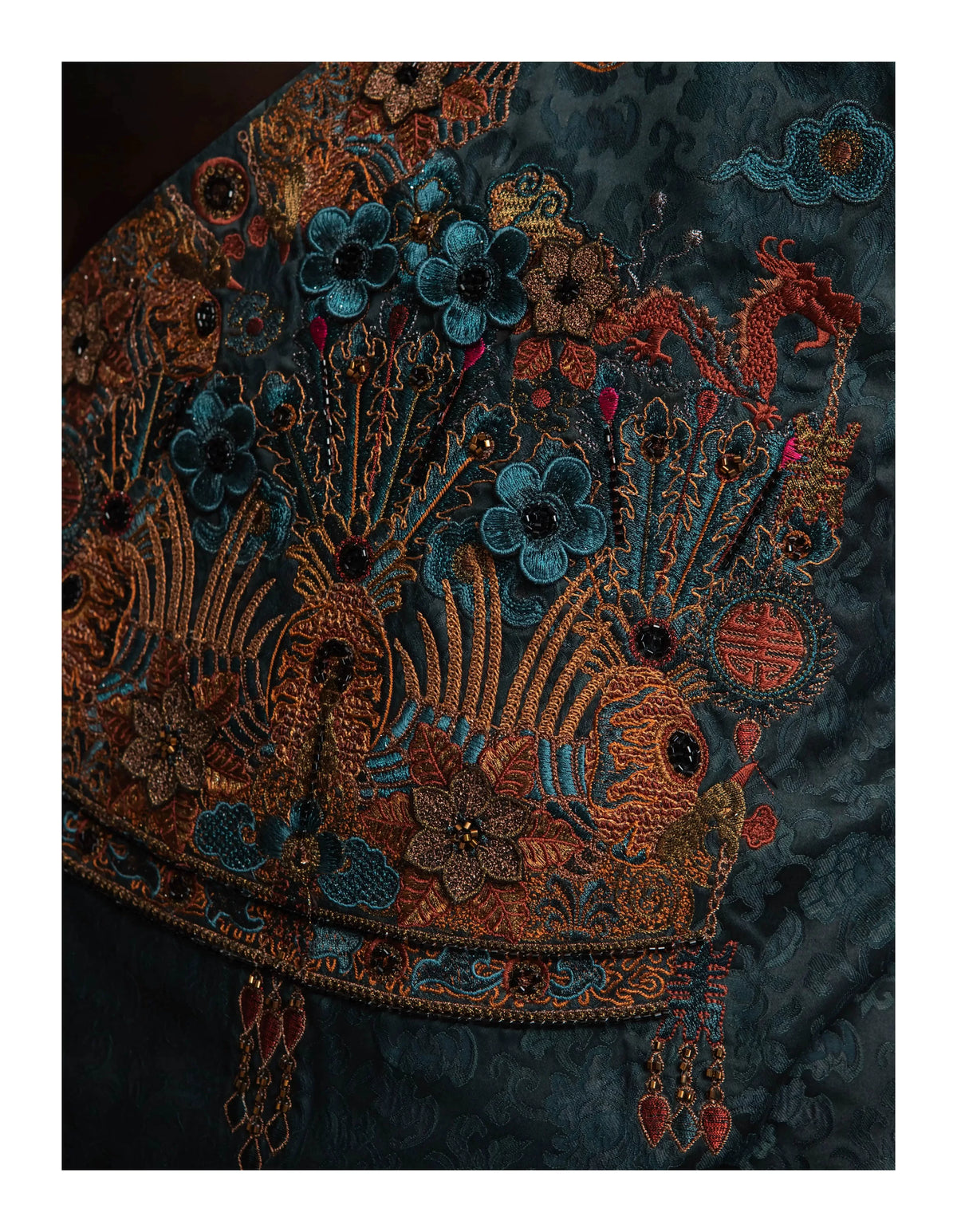 Luxury Peacock Silk Phoenix Coronet Vest-25ZMJ5908