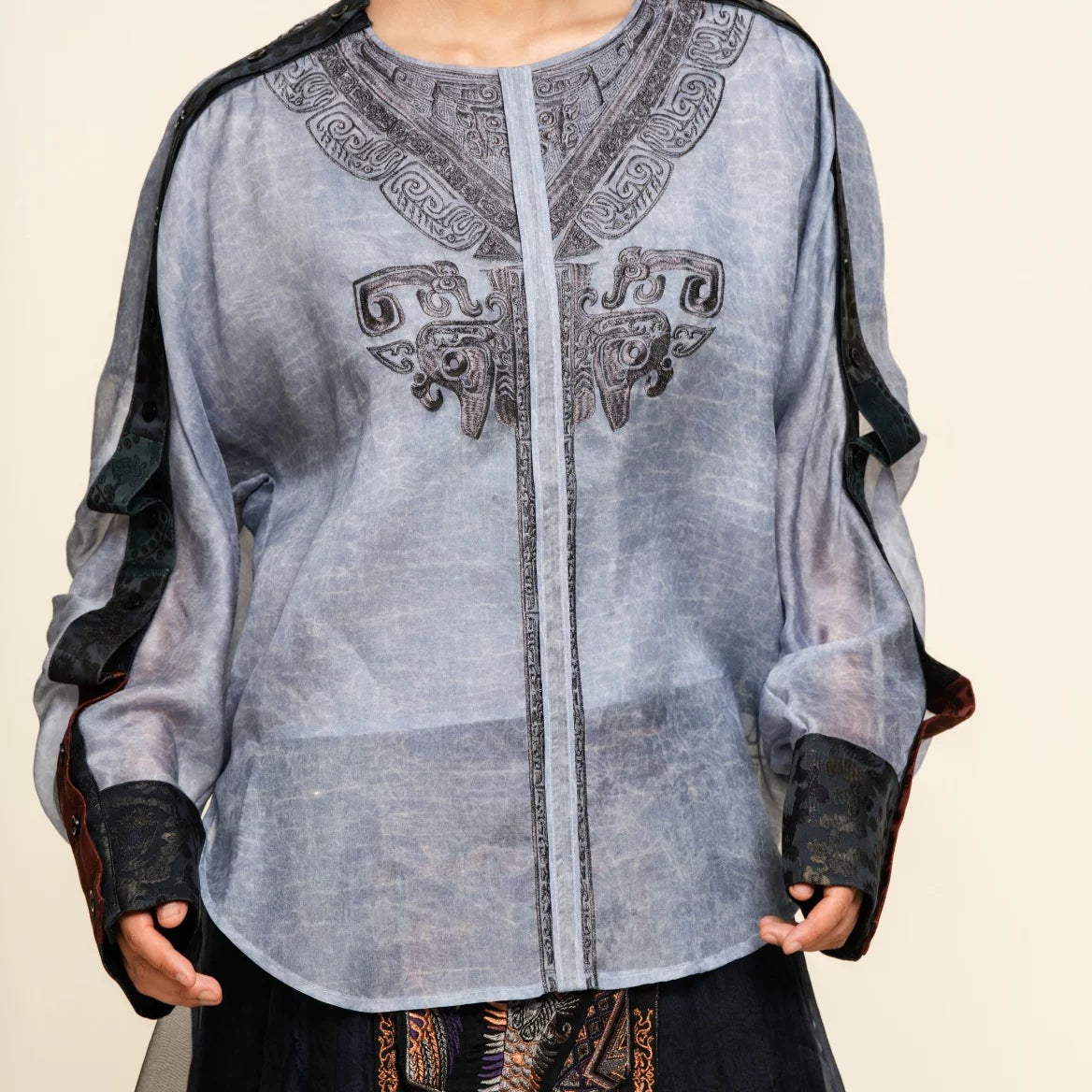 Luxury Bronze Verdigris Silk Pullover Top-25ZYL668
