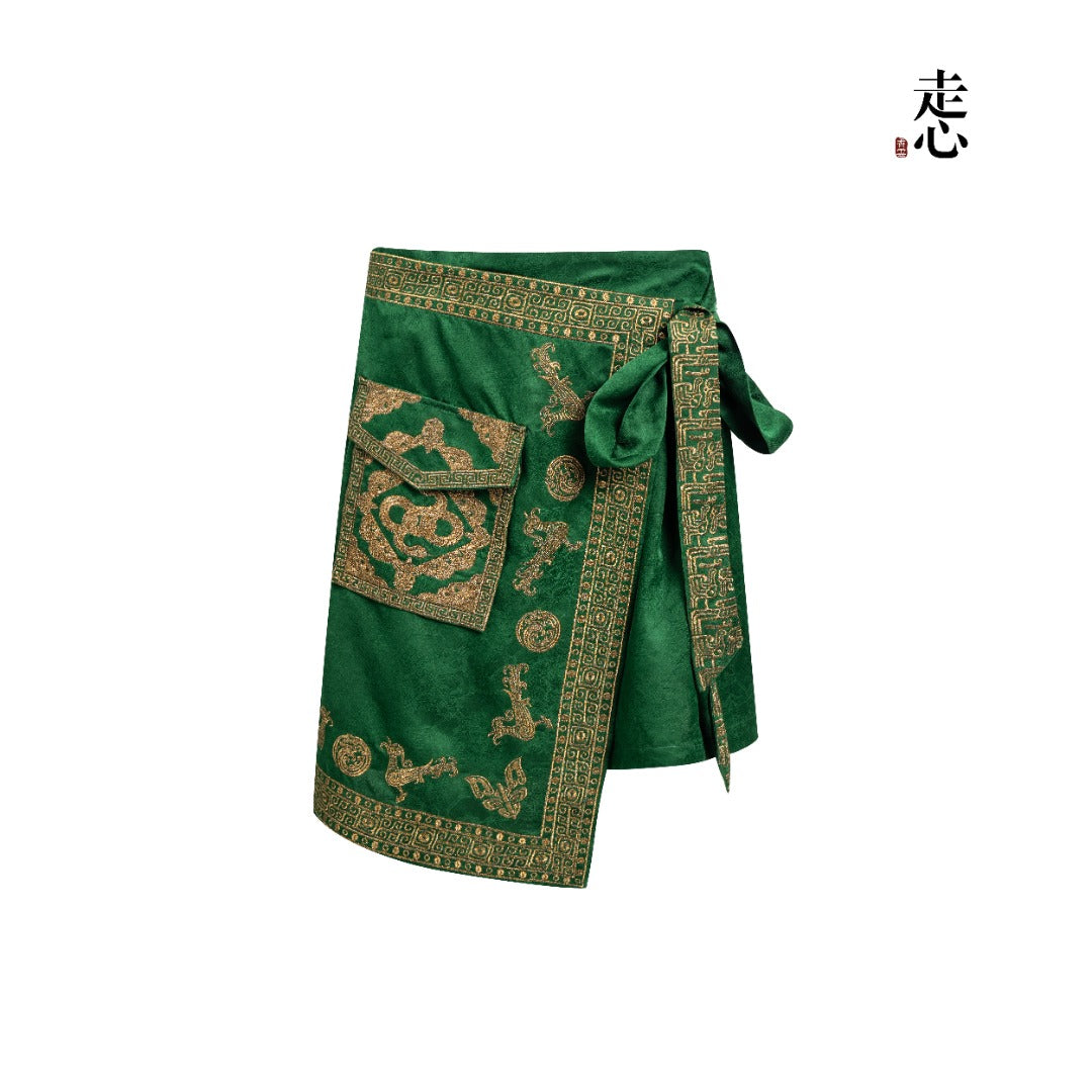 Bronze-Washed Xiangyun Silk Wrap Skirt--25ZW78F