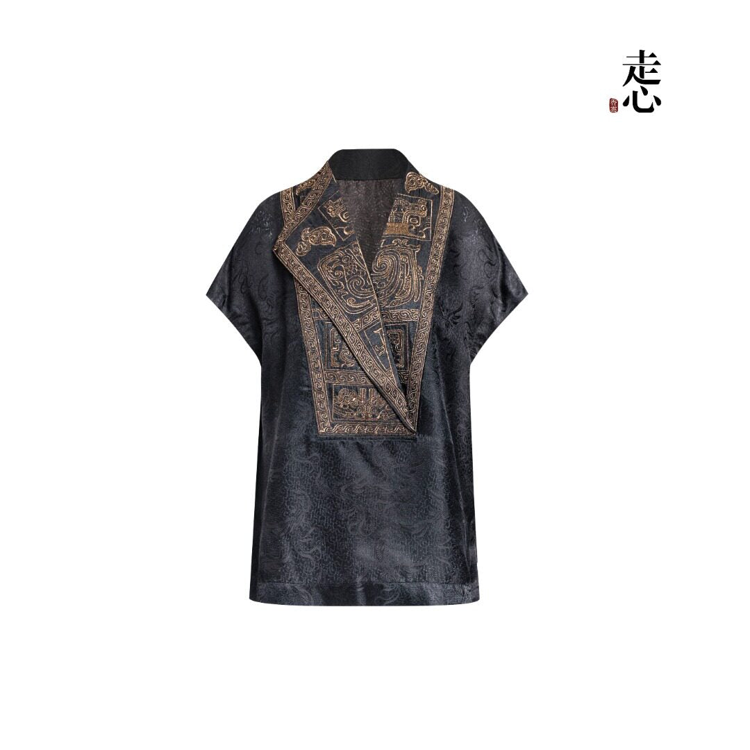 Luxury Asymmetric Embroidered Silk Top-25Y14301