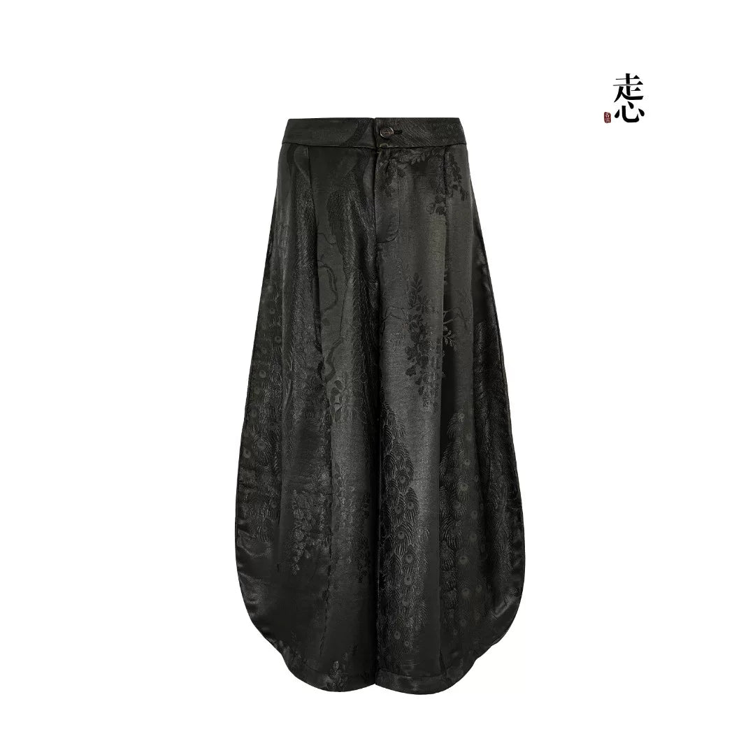 Luxury Black Silk Balloon Palazzo Pants-26Y26901-2