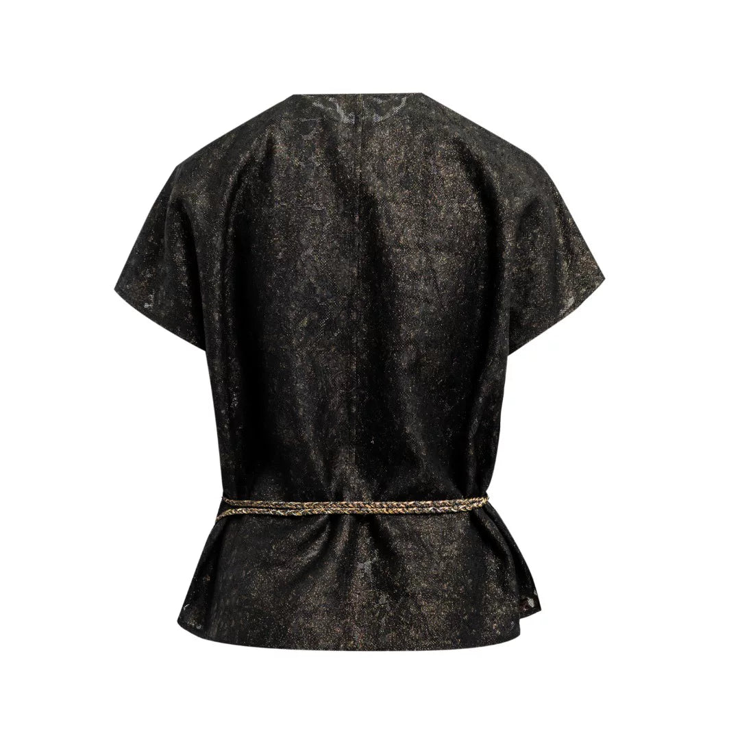 Luxury Black Gold Silk Luo Wrap Vest- 26M66170