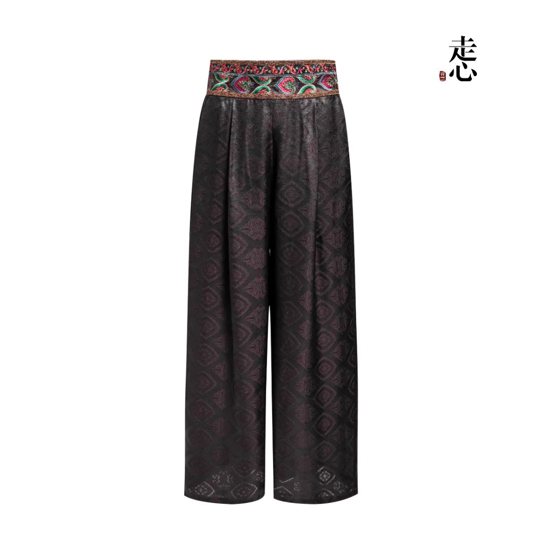 Luxury Dunhuang Silk Wide-Leg Pants-26ZW033F