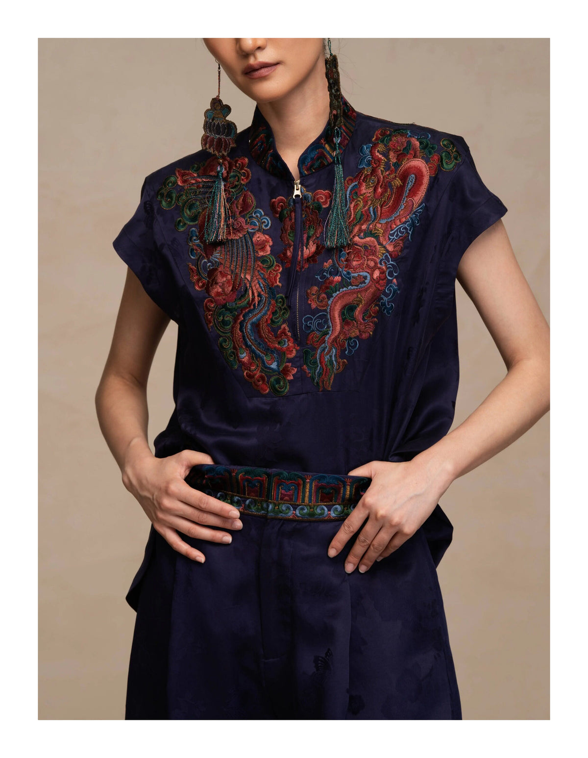Luxury Dragon & Phoenix Silk Tunic Top-26ZW62F