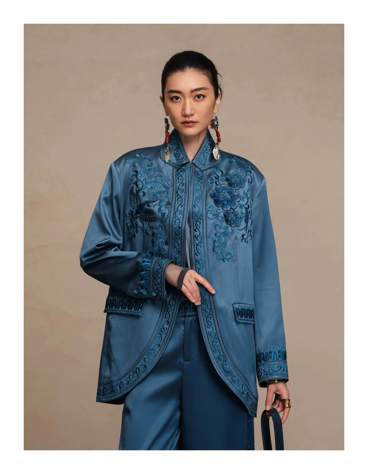 Luxury 60 Momme Silk Phoenix Tuxedo Blazer- 26ZWT6667