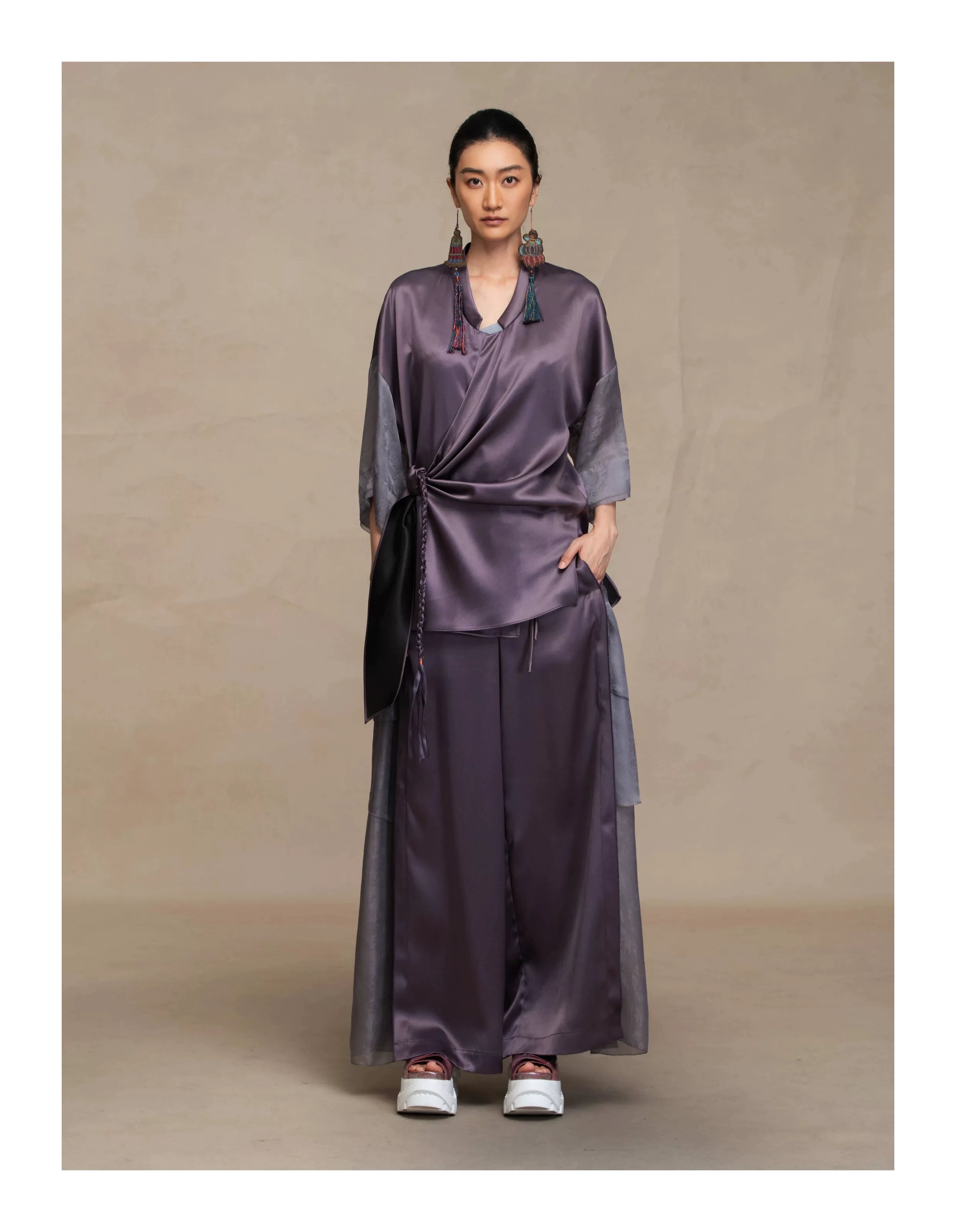 Luxury Spliced Silk Palazzo Pants- 26Y07901