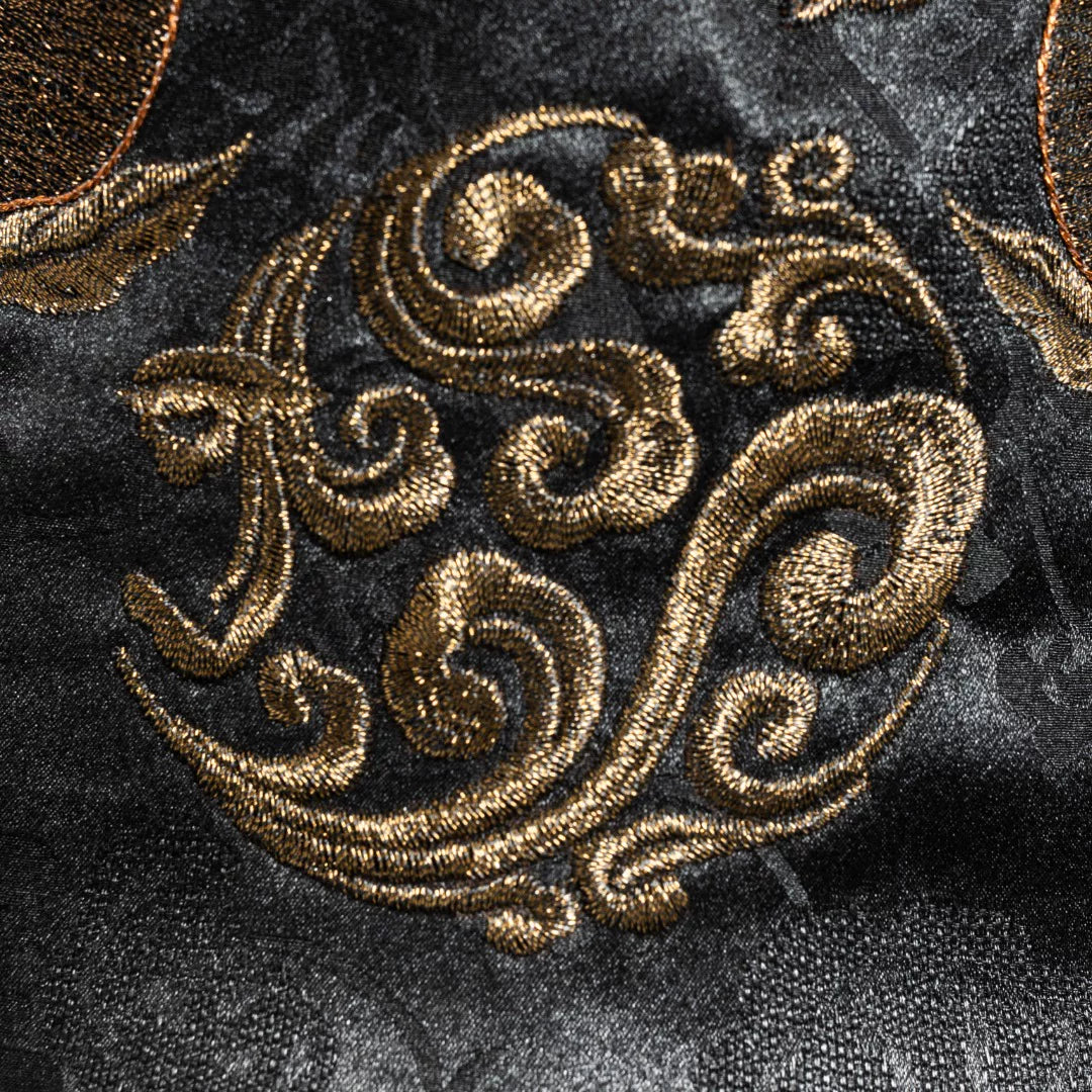 Luxury Black Gold Silk High-Neck Shirt-24Z28601