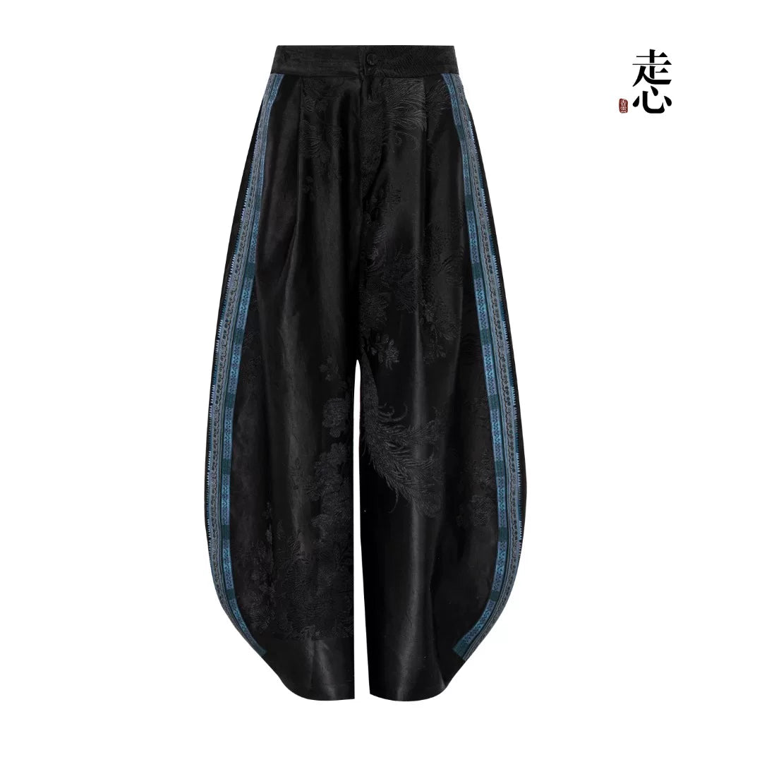 Luxury Black Luoyue Silk Palazzo Pants-26Z155M