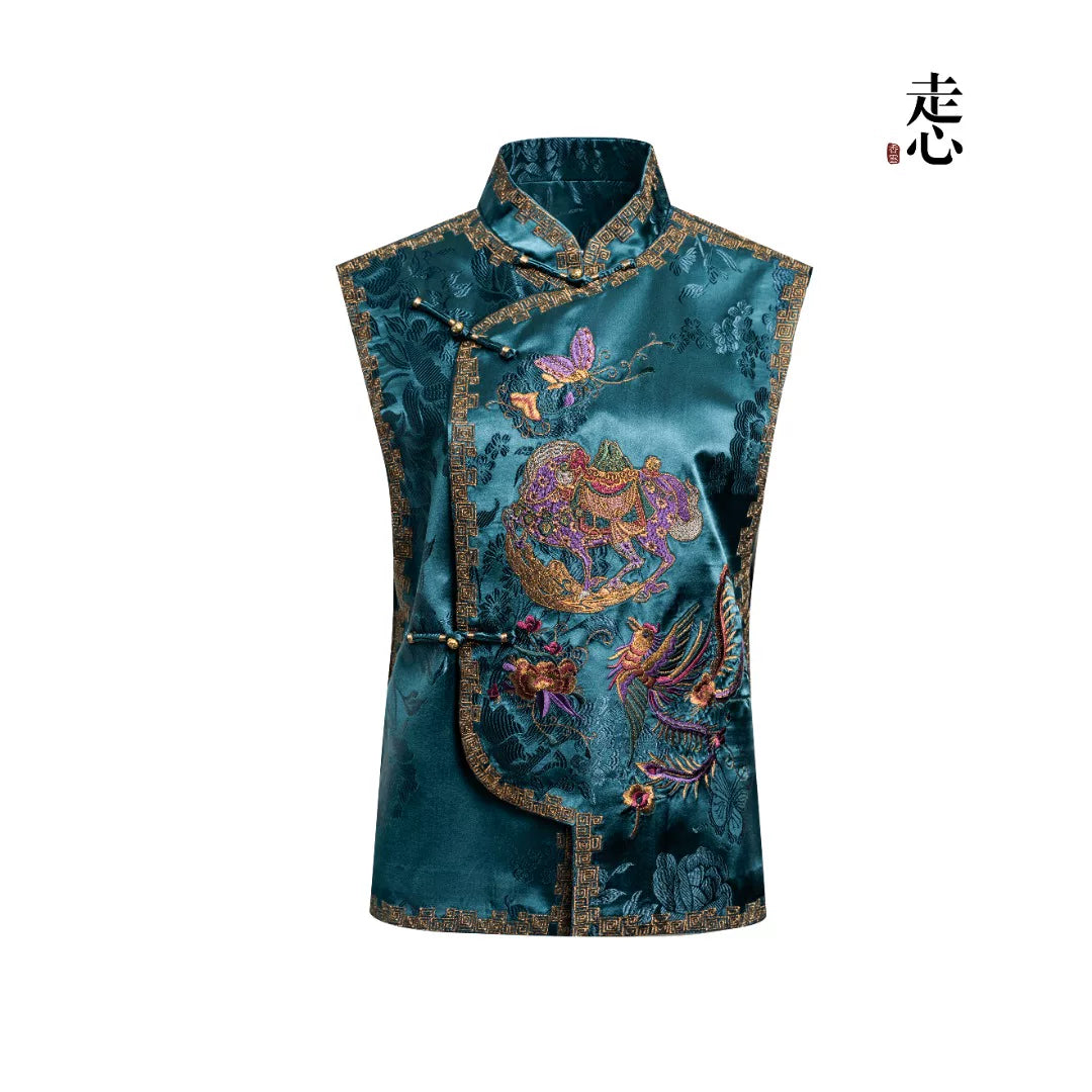 Luxury Blue Steed Silk Brocade Vest-26ZX8030