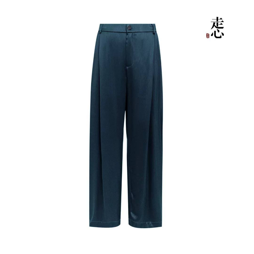 Luxury Glacial Silver Heavy Silk Palazzo Pants-25Z26311599