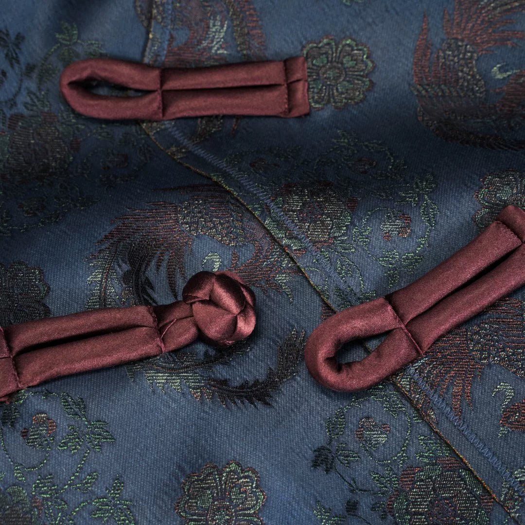Luxury Blue Song Brocade Trench Wrap Coat-26Z2Y318409