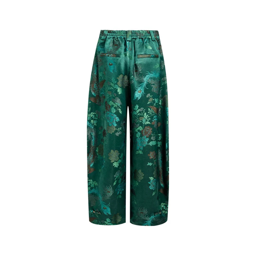 Luxury Emerald Song Brocade Silk Pants-25Y08301