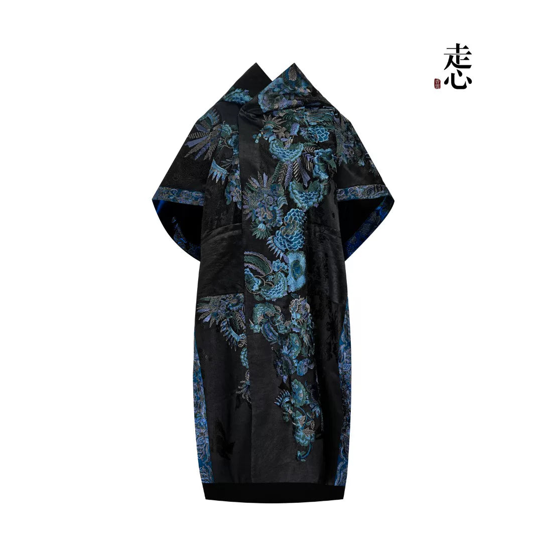 Luxury Black Luoyue Silk Hooded Cape-26Z142M