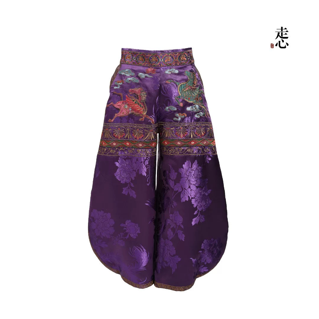 Luxury Purple Pegasus Silk Brocade Pants-26ZX8001