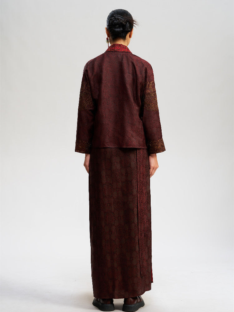 Luxury Silk Embroidered Kimono - Draped Gold Silk Wrap-25ZW35F