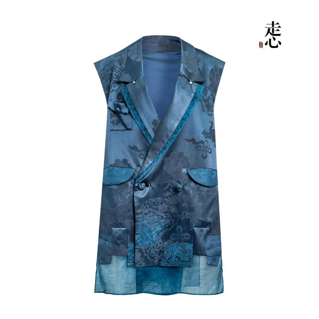 Luxury Champagne Silk Jacquard Long Vest-26Z02001