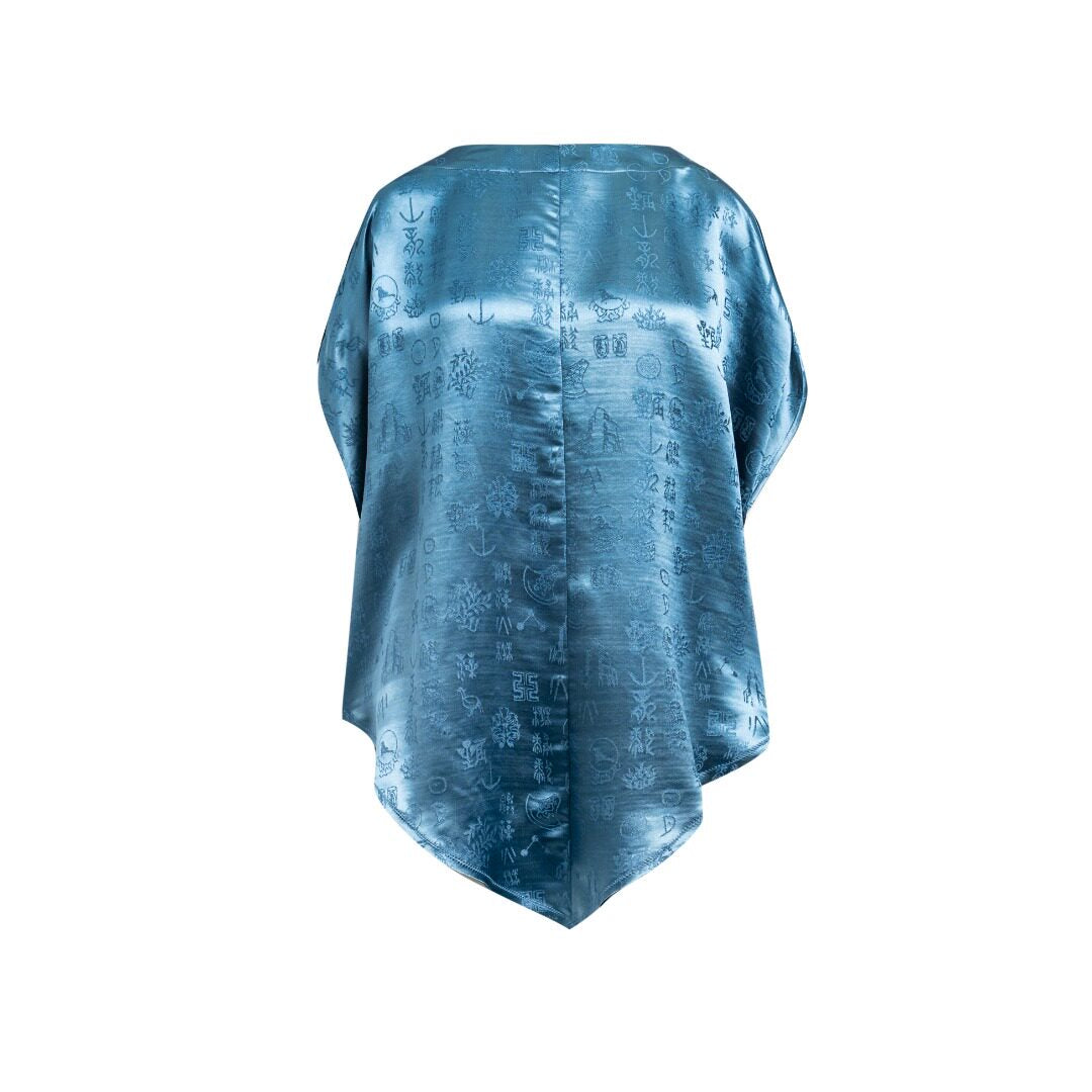 Luxury Asymmetric Twelve Emblems Silk Top-26Y14201