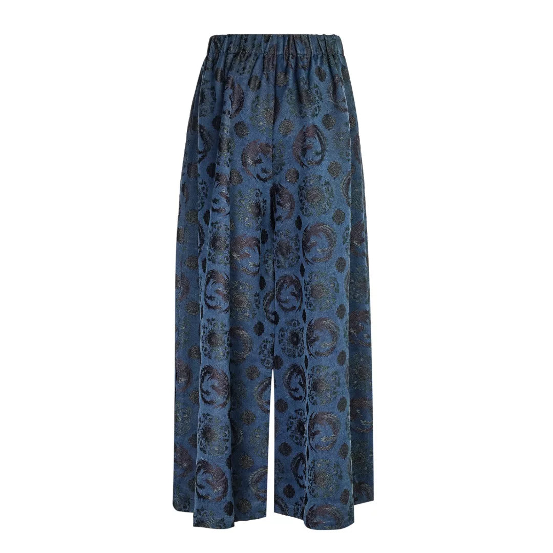 Luxury Blue Song Brocade Wide-Leg Pants-26Z2Y311159