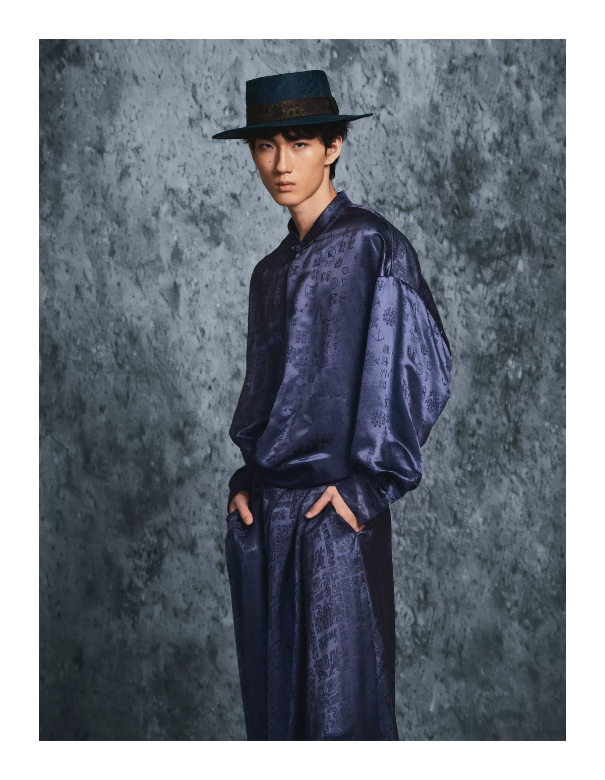 Luxury Purple 12 Ornaments Silk Shirt-26Y15401