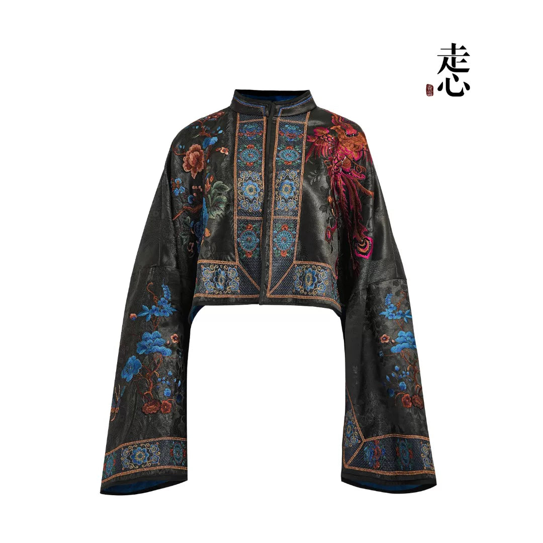 Luxury Black Phoenix Silk Cropped Jacket-26ZWT6907