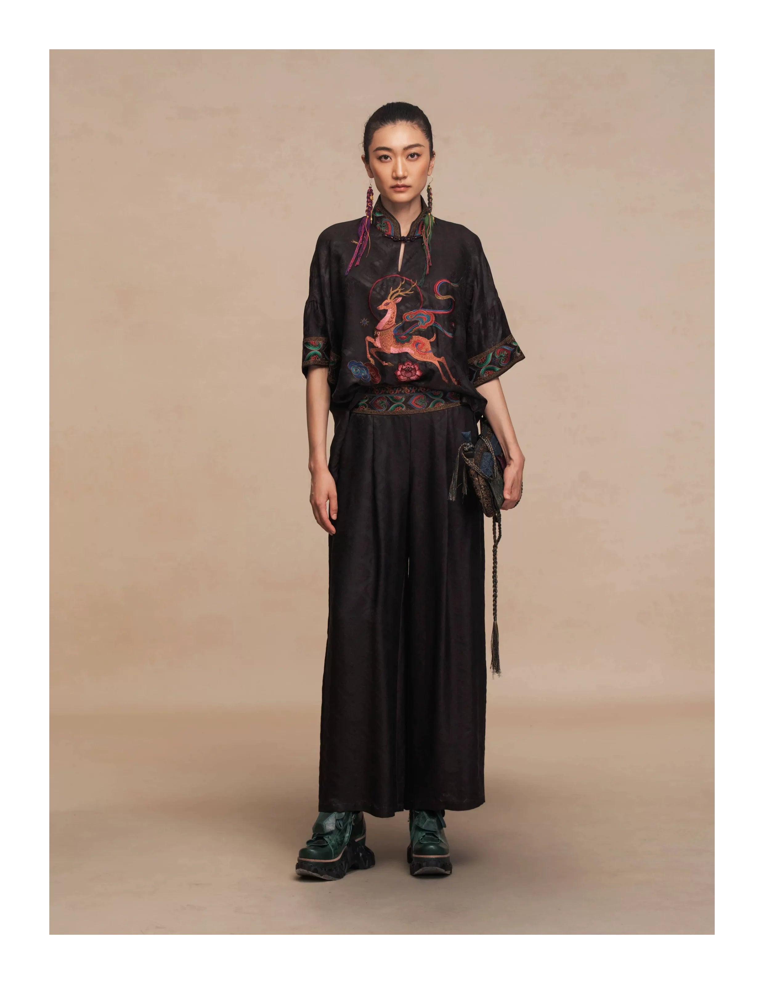 Luxury Dunhuang Silk Wide-Leg Pants-26ZW033F