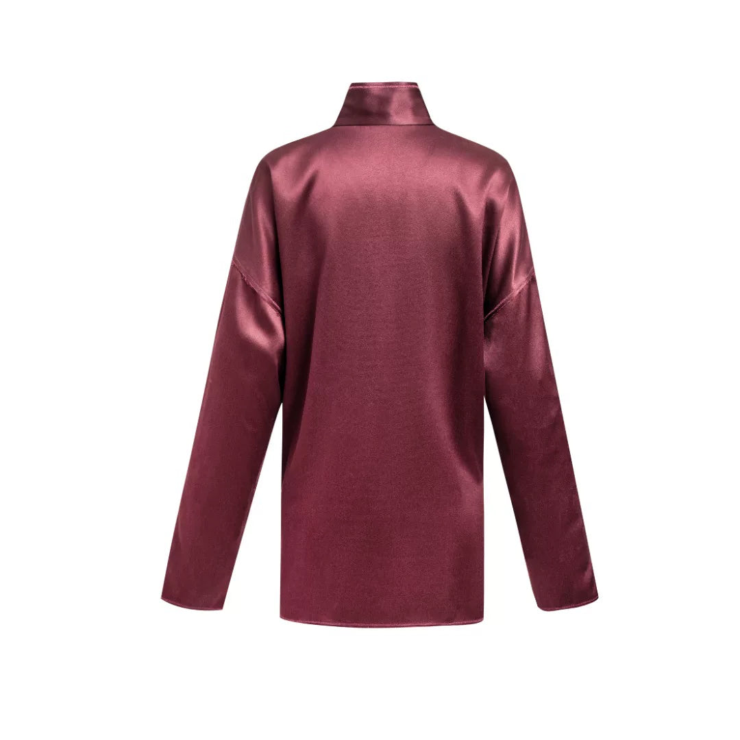 Luxury Carmine Heavy Silk Mandarin Shirt- 25Z26312069