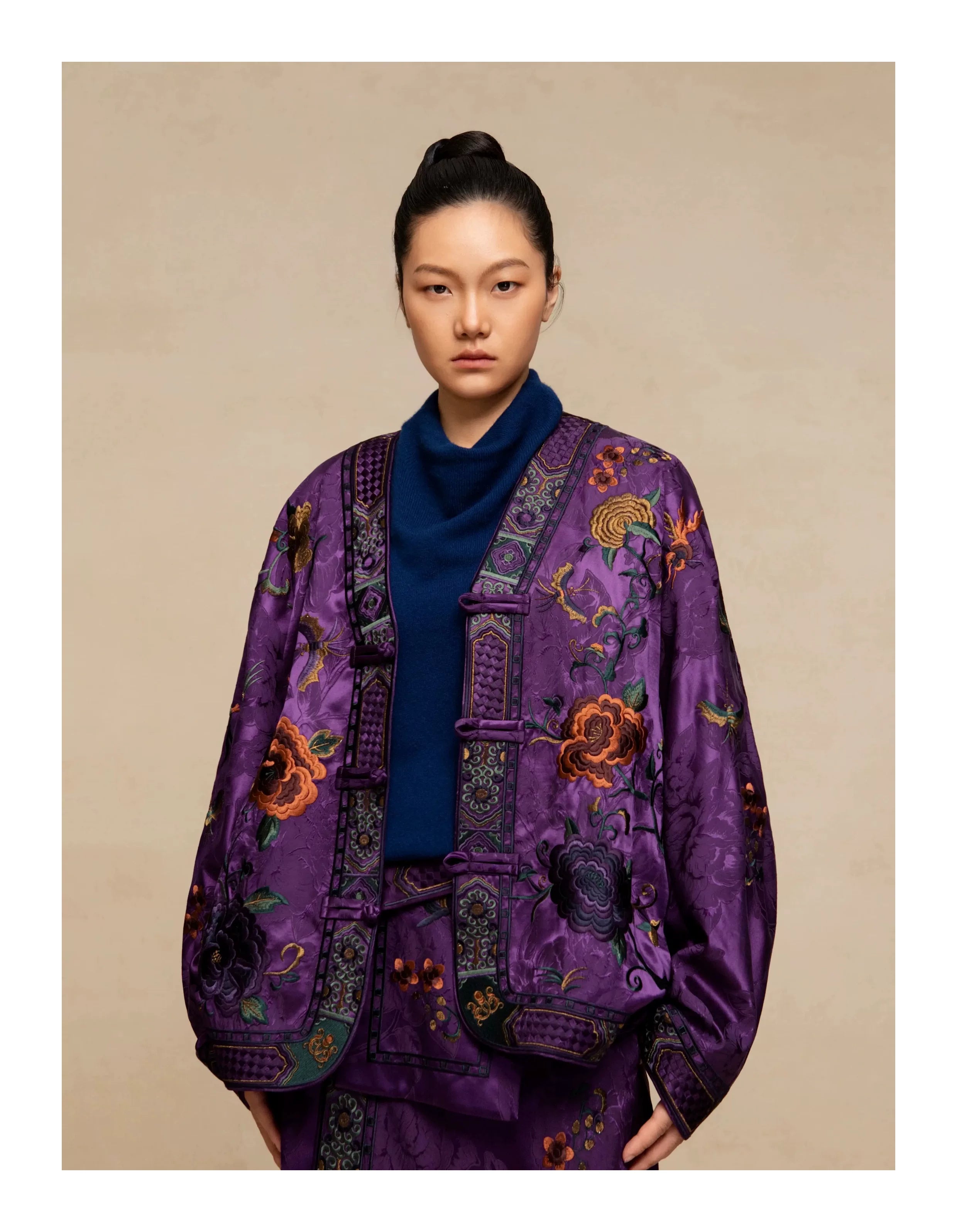 Luxury Imperial Violet Silk Cardigan Jacket-25ZWT5965