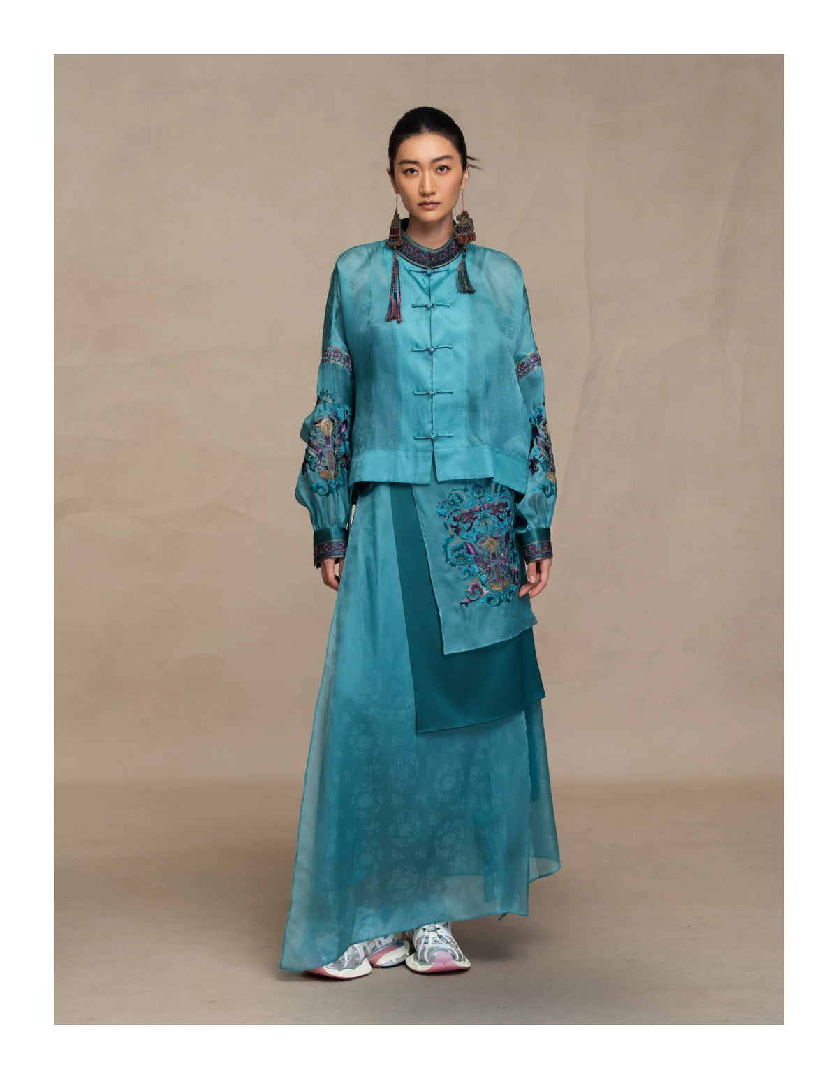 Luxury Imperial Porcelain Silk Wrap Skirt- 26Y13901