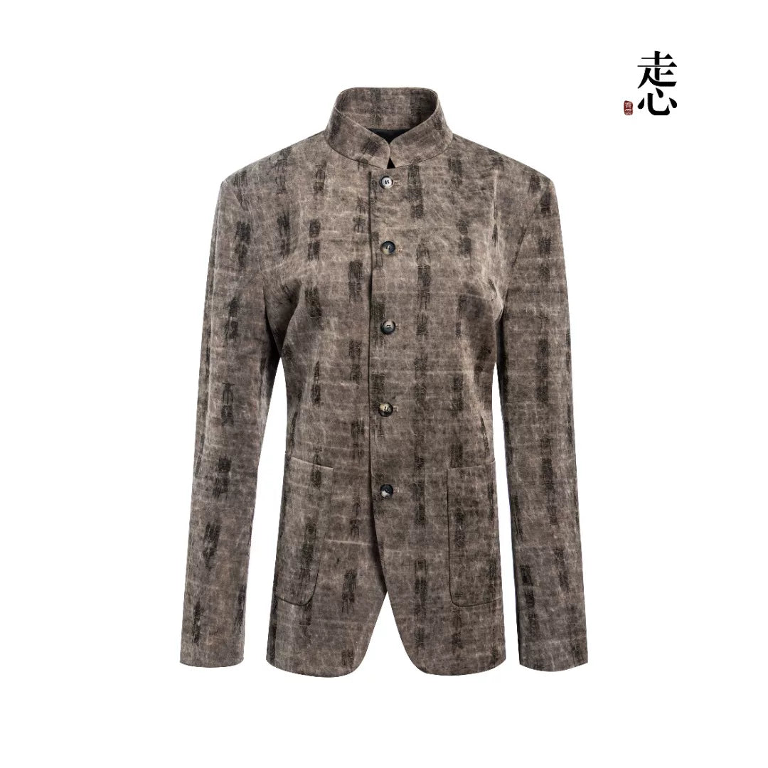 Luxury Almond Oracle Script Silk Blazer-26Z76118199