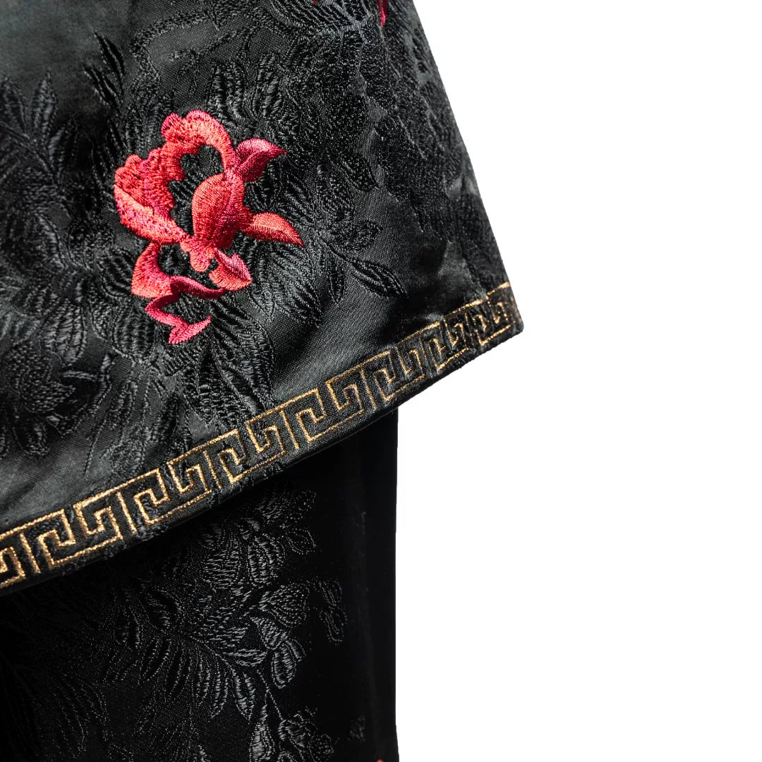 Luxury Crimson Peony Heavy Silk Skirt Pants-25ZKZ6112