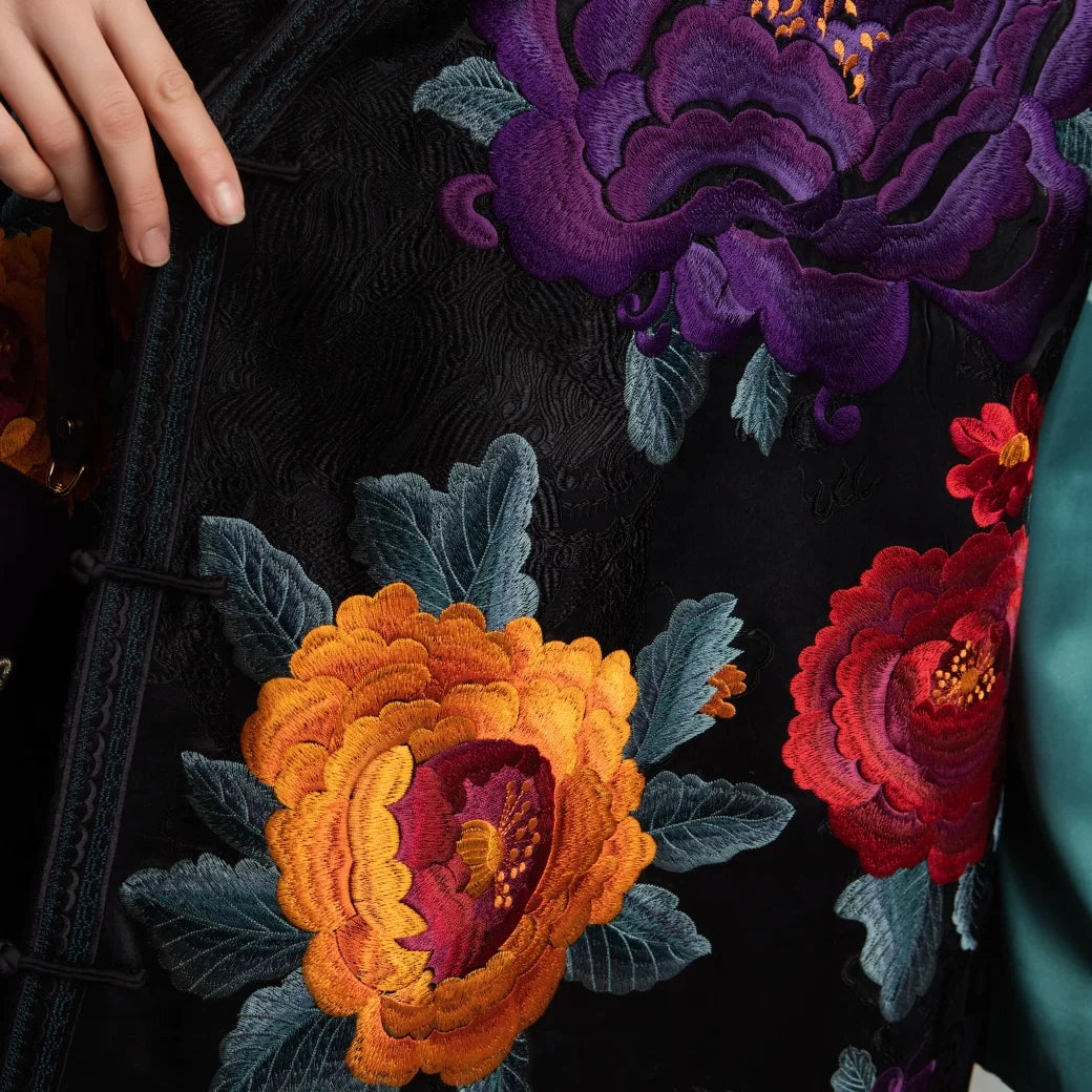 Luxury Peony Silk Cheongsam Vest Robe- 26ZLY6218