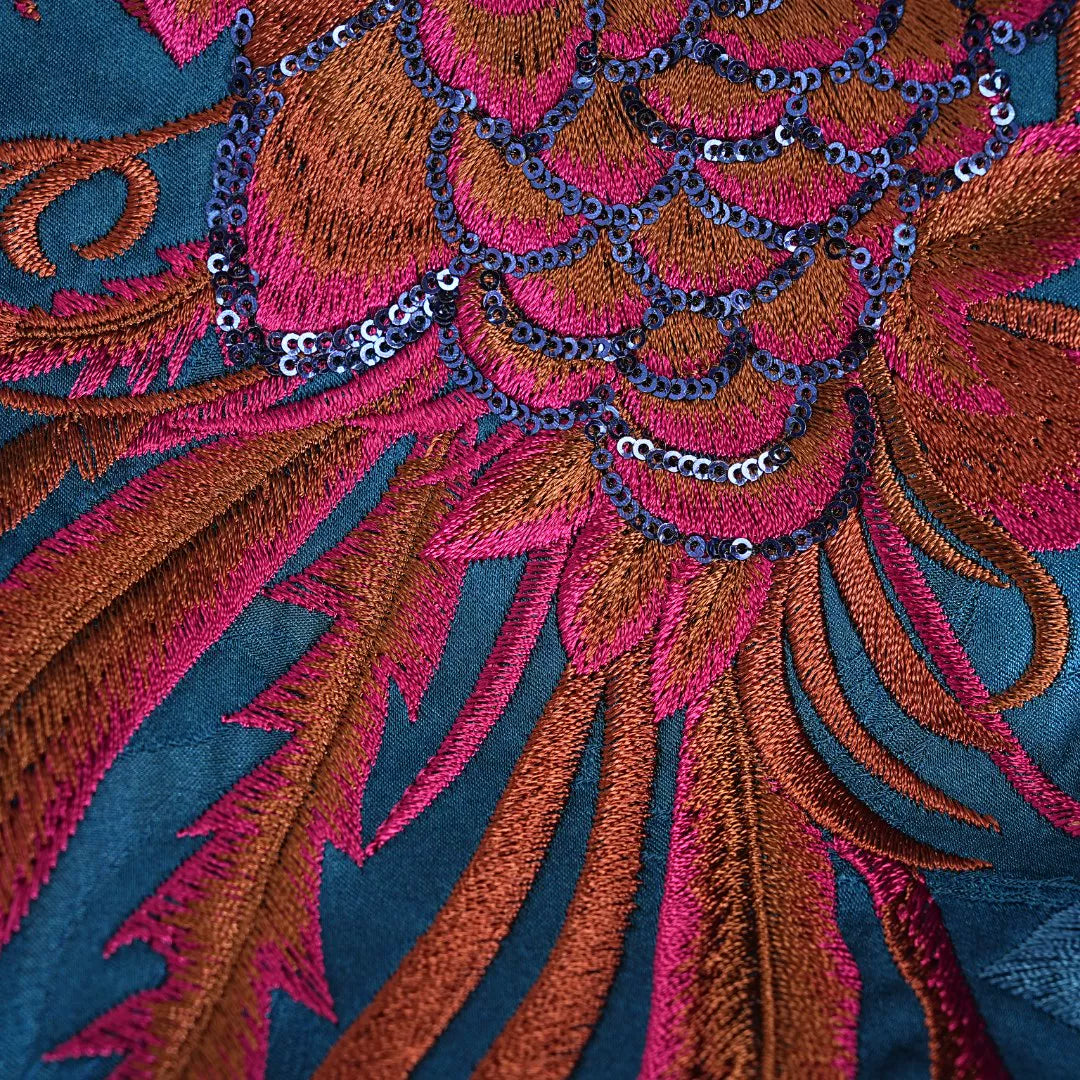 Luxury Blue Phoenix Silk Kasaya Robe-26ZWT6893