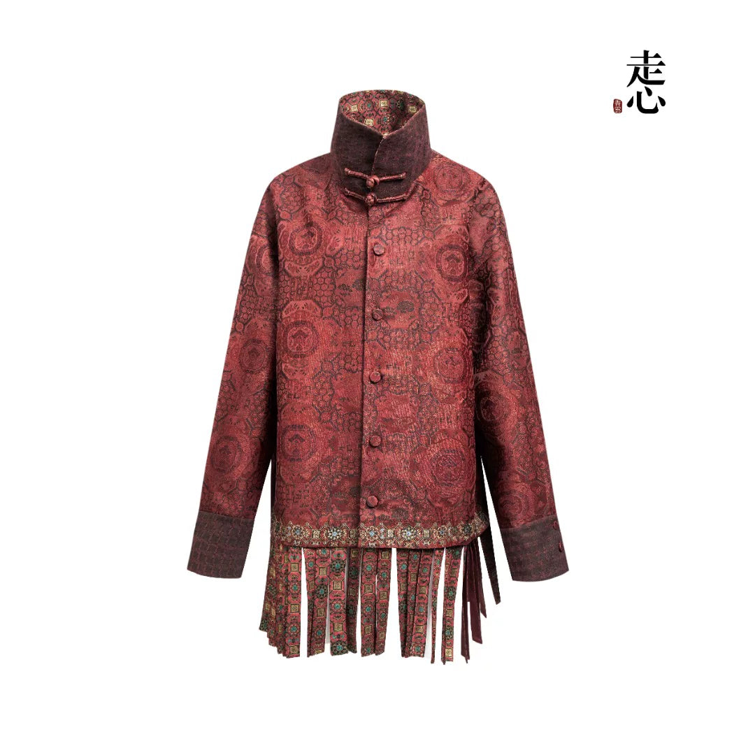 Luxury Vermilion Song Brocade Fringe Jacket-25Z25501