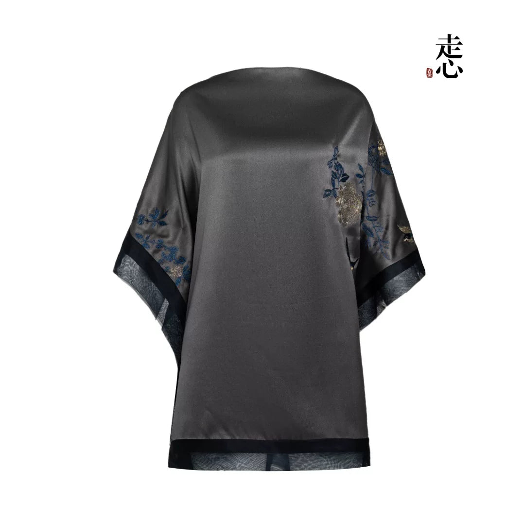 Luxury Grey Silk Spring Embroidered Tunic-26Z131M