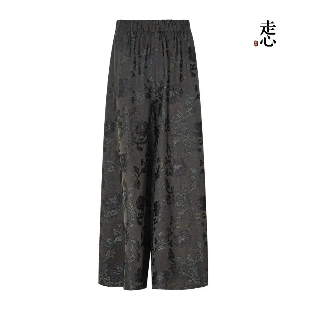 Luxury Blue Song Brocade Wide-Leg Pants-26Z2Y311159