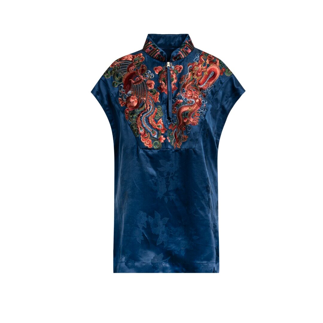 Luxury Dragon & Phoenix Silk Tunic Top-26ZW62F