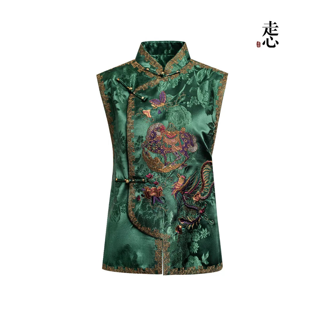 Luxury Blue Steed Silk Brocade Vest-26ZX8030