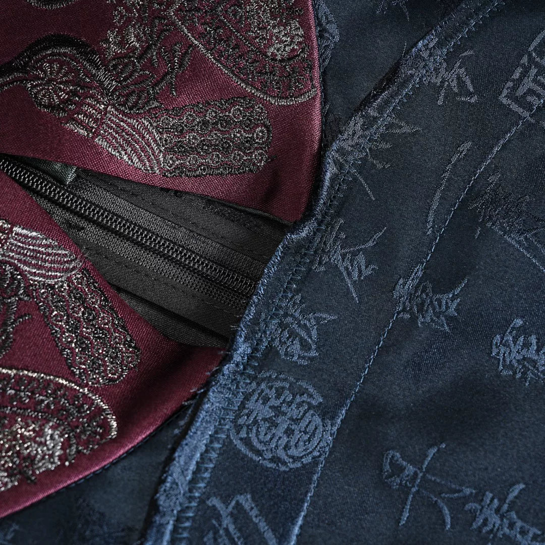 Luxury Blue Calligraphy Silk Pullover Top-26Y23701
