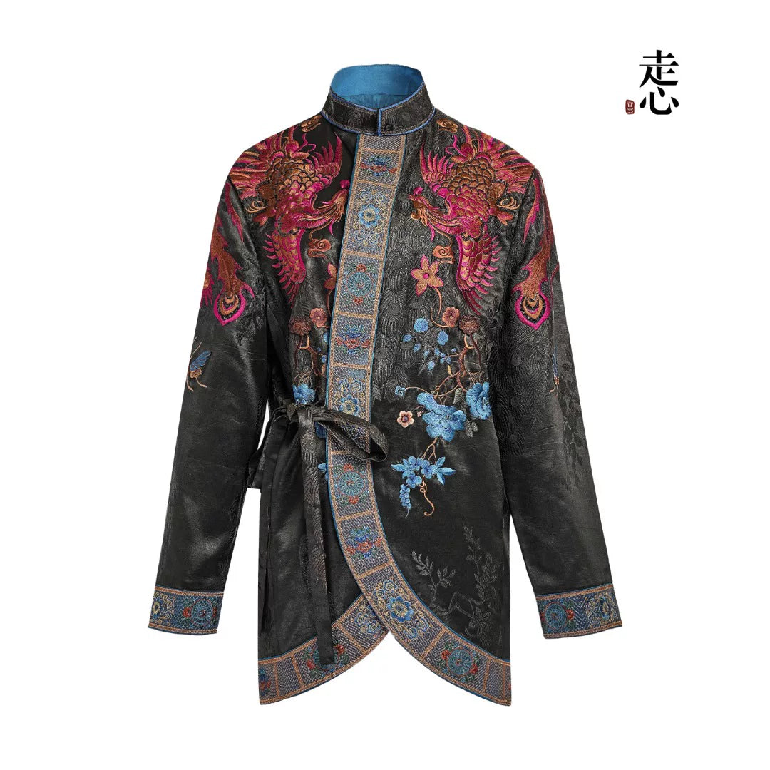 Luxury Black Phoenix Silk Cutaway Blazer-26ZWT6895
